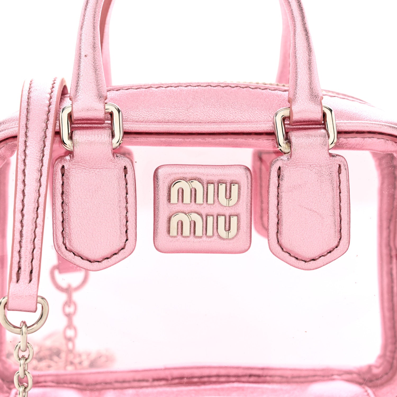 Miu Miu Metallic Nappa Plexi Vinyl Mini Top Handle Crossbody Rosa Mordore 8 of 10