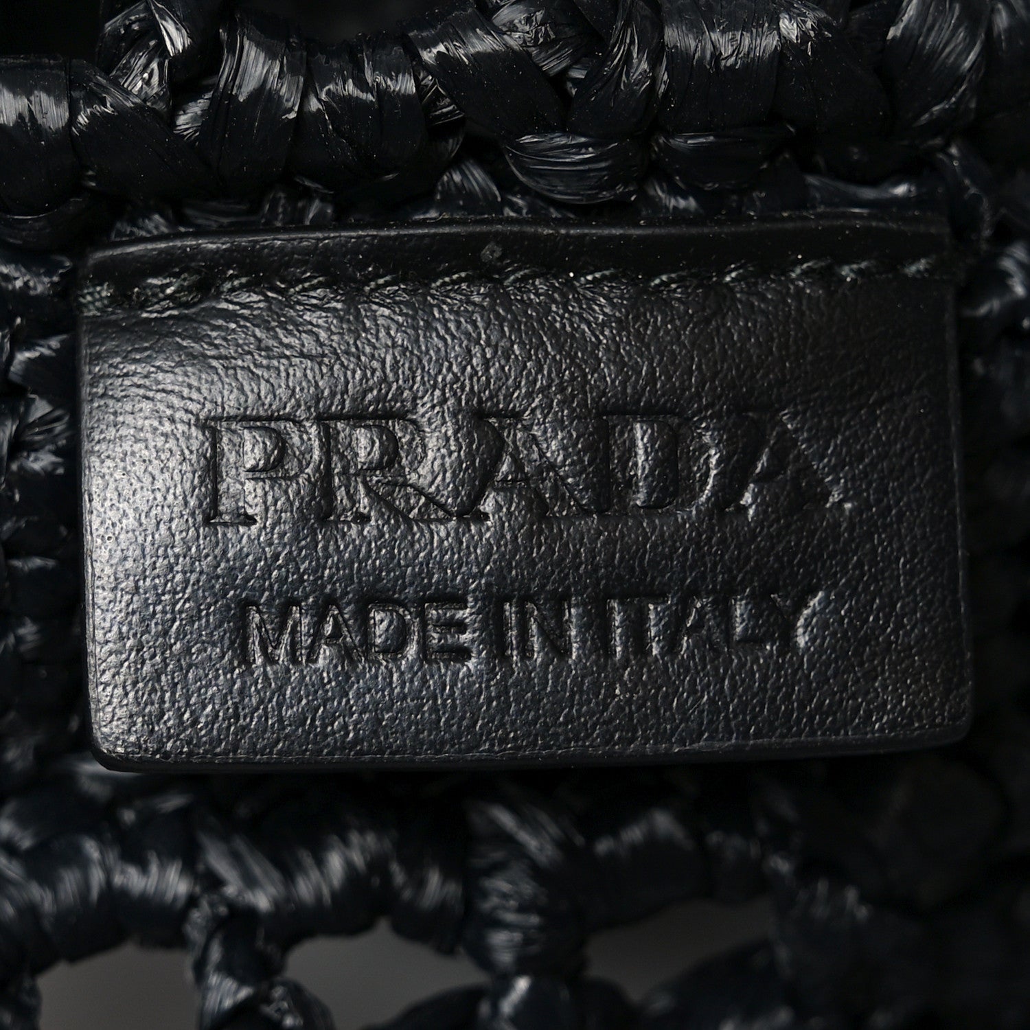 Prada Yarn Raffia Effect Crochet Logo Embroidered Tote Bag Black 5 of 9