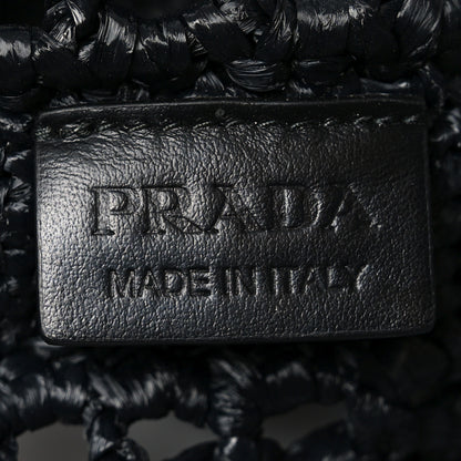 Prada Yarn Raffia Effect Crochet Logo Embroidered Tote Bag Black 5 of 9