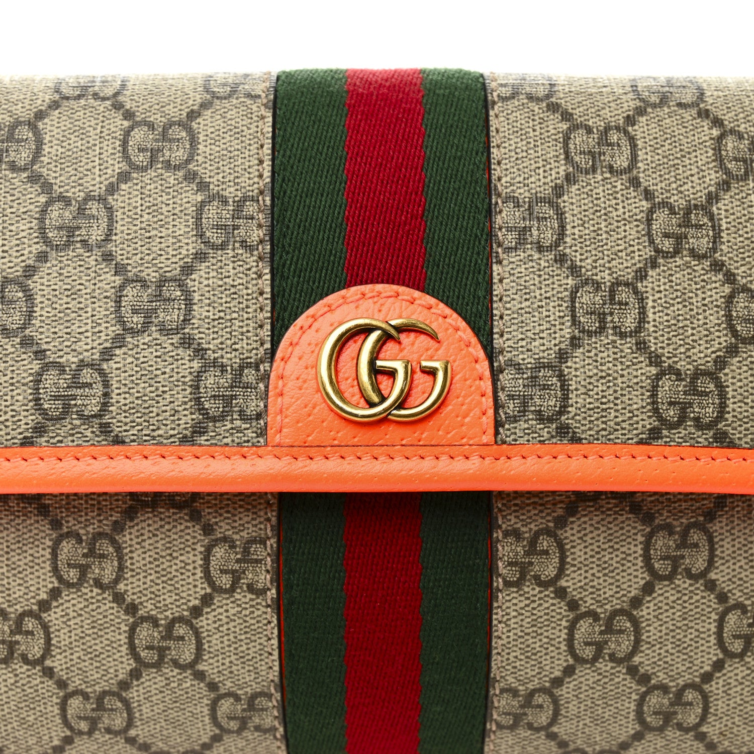 Gucci GG Supreme Monogram Web Small Ophidia Belt Bag Beige Ebony Orange Fluo 8 of 13