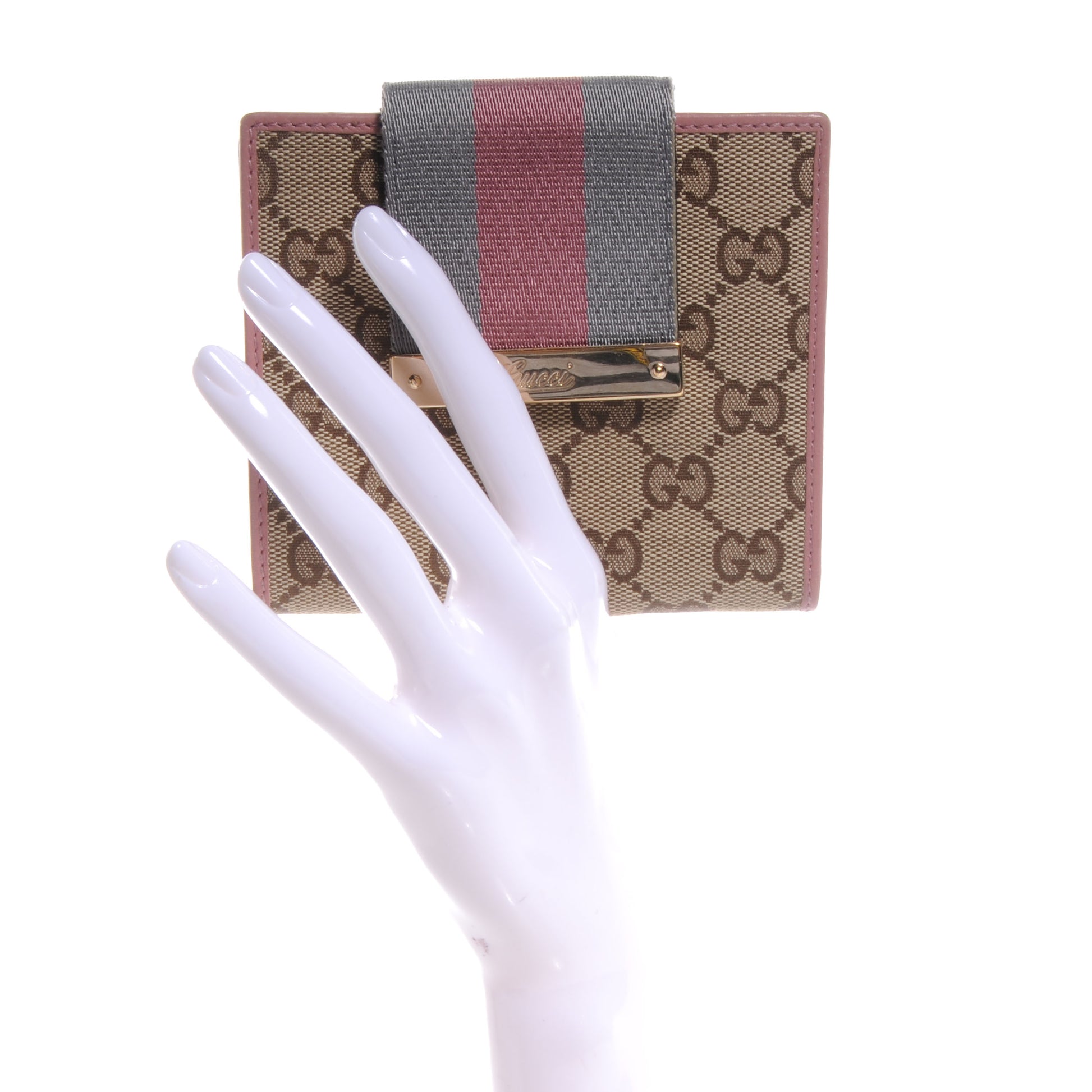 Gucci Monogram Selleria Calfskin Web Ladies Web French Wallet Pink 2 of 8