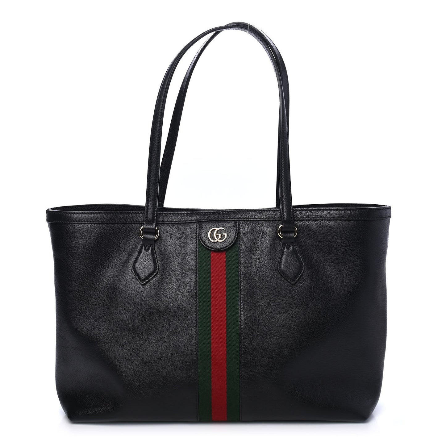 Textured Calfskin Web Medium Ophidia Shopping Tote Black