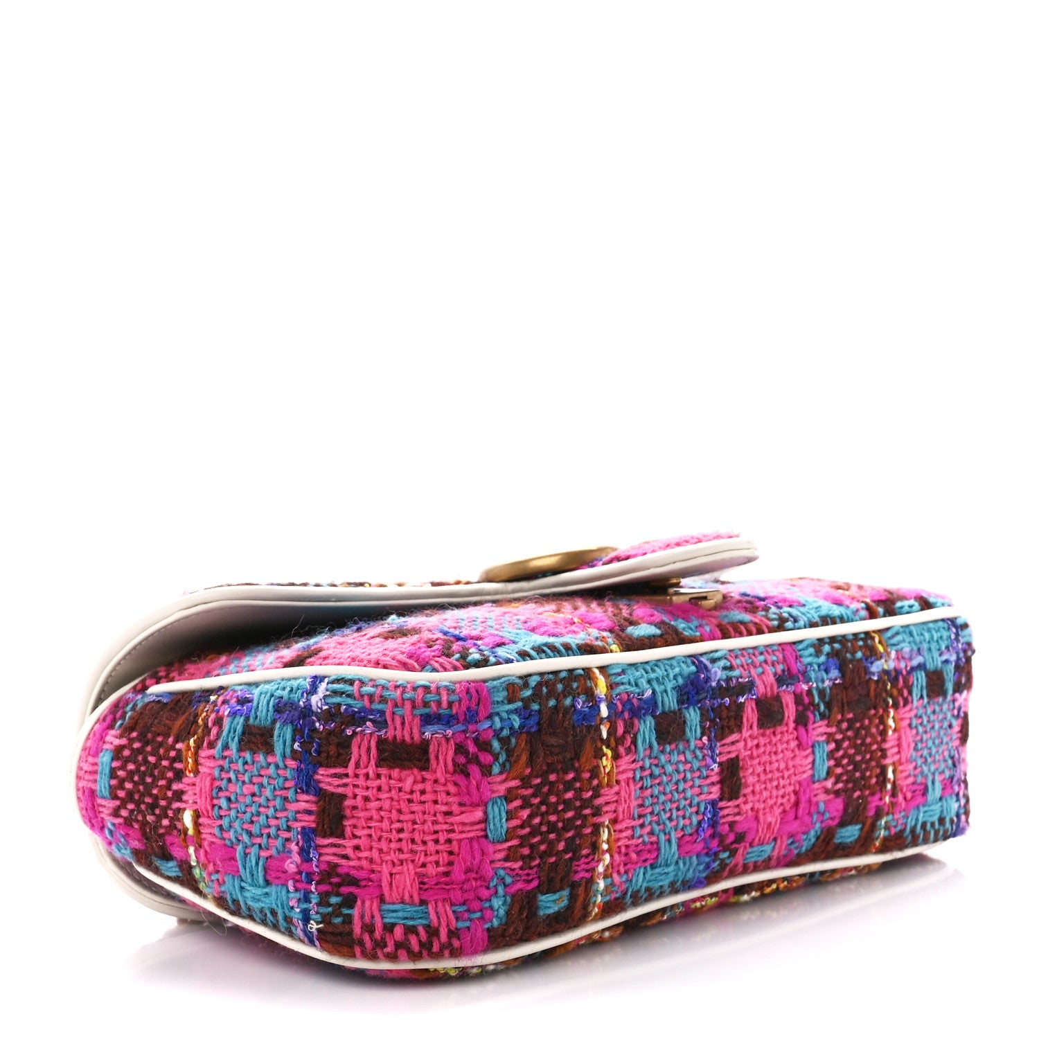 Gucci Tweed Calfskin Spicy Check Small GG Marmont Shoulder Bag Pink Multicolor Mystic White 4 of 11