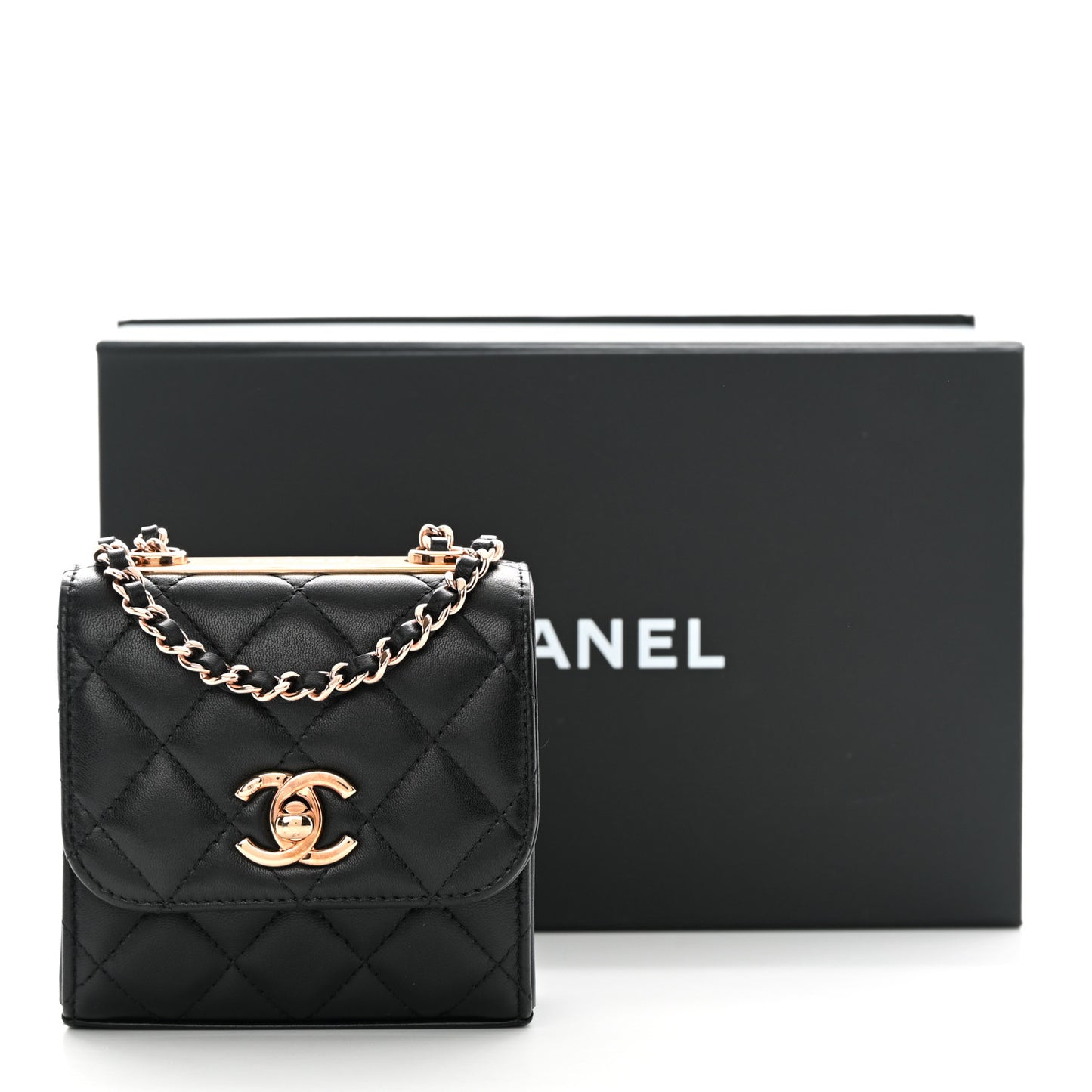 Lambskin Quilted Mini Trendy CC Clutch With Chain Black