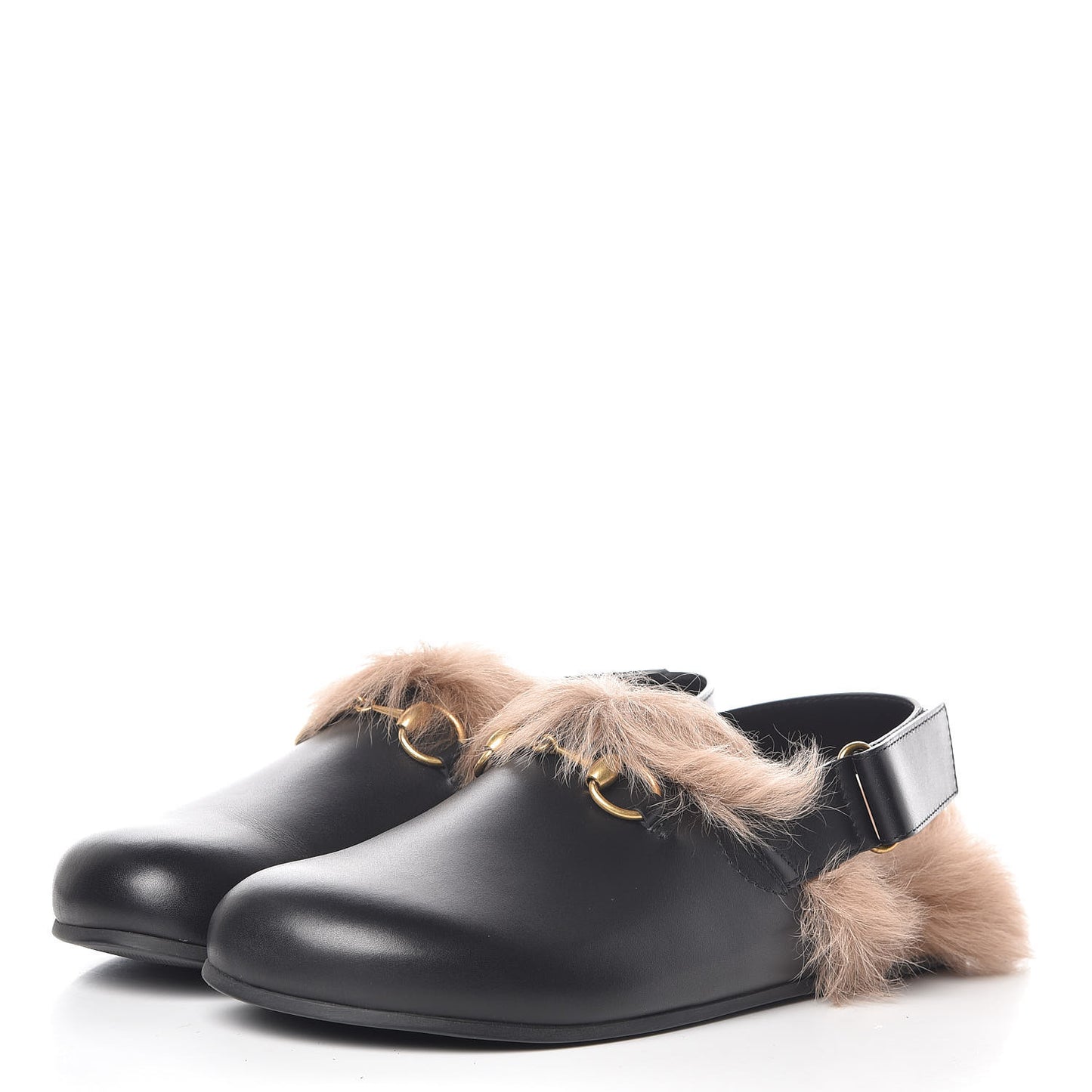 Calfskin Fur Mens Horsebit River Slingback Slippers 8 Black