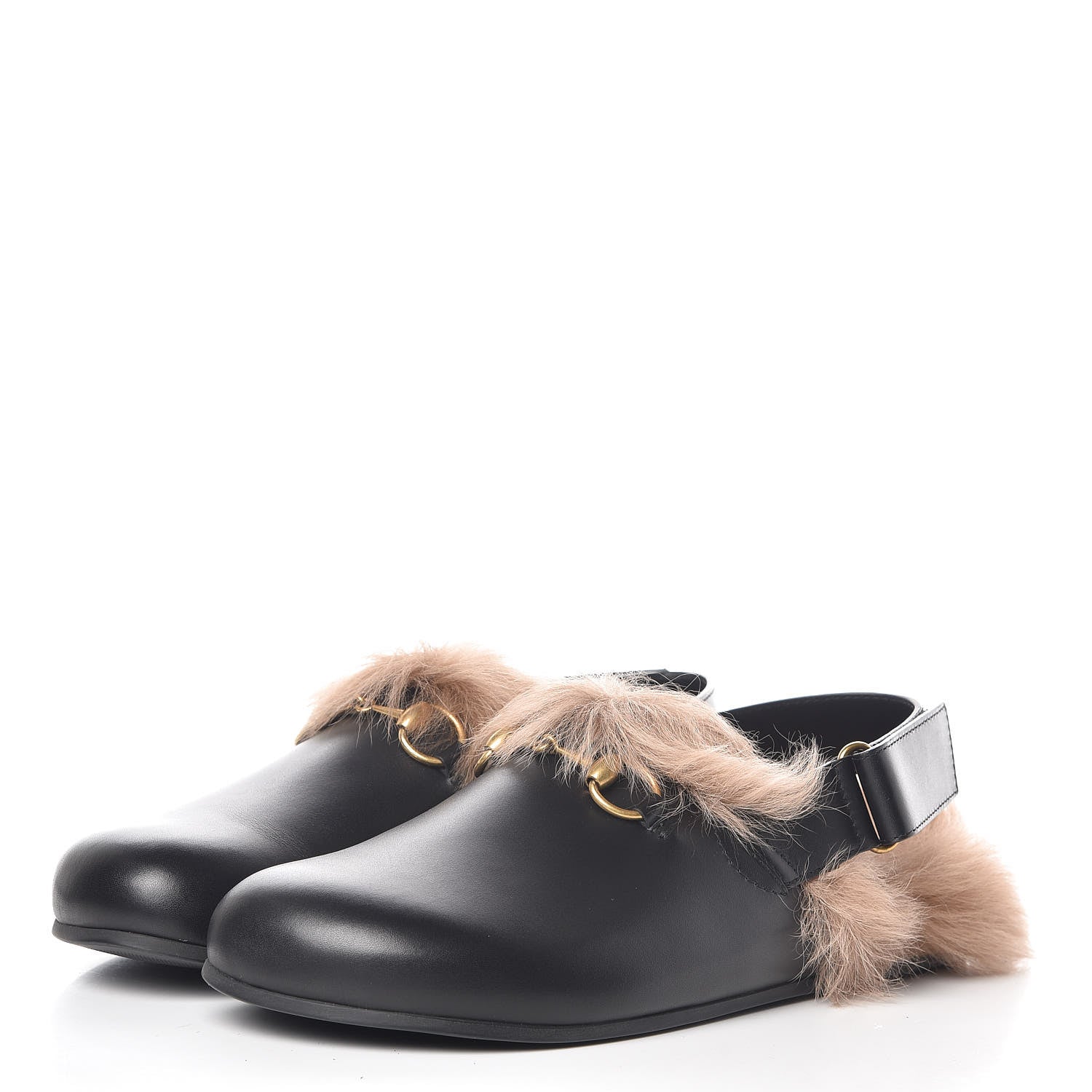 Gucci Calfskin Fur Mens Horsebit River Slingback Slippers 8 Black 3 of 10