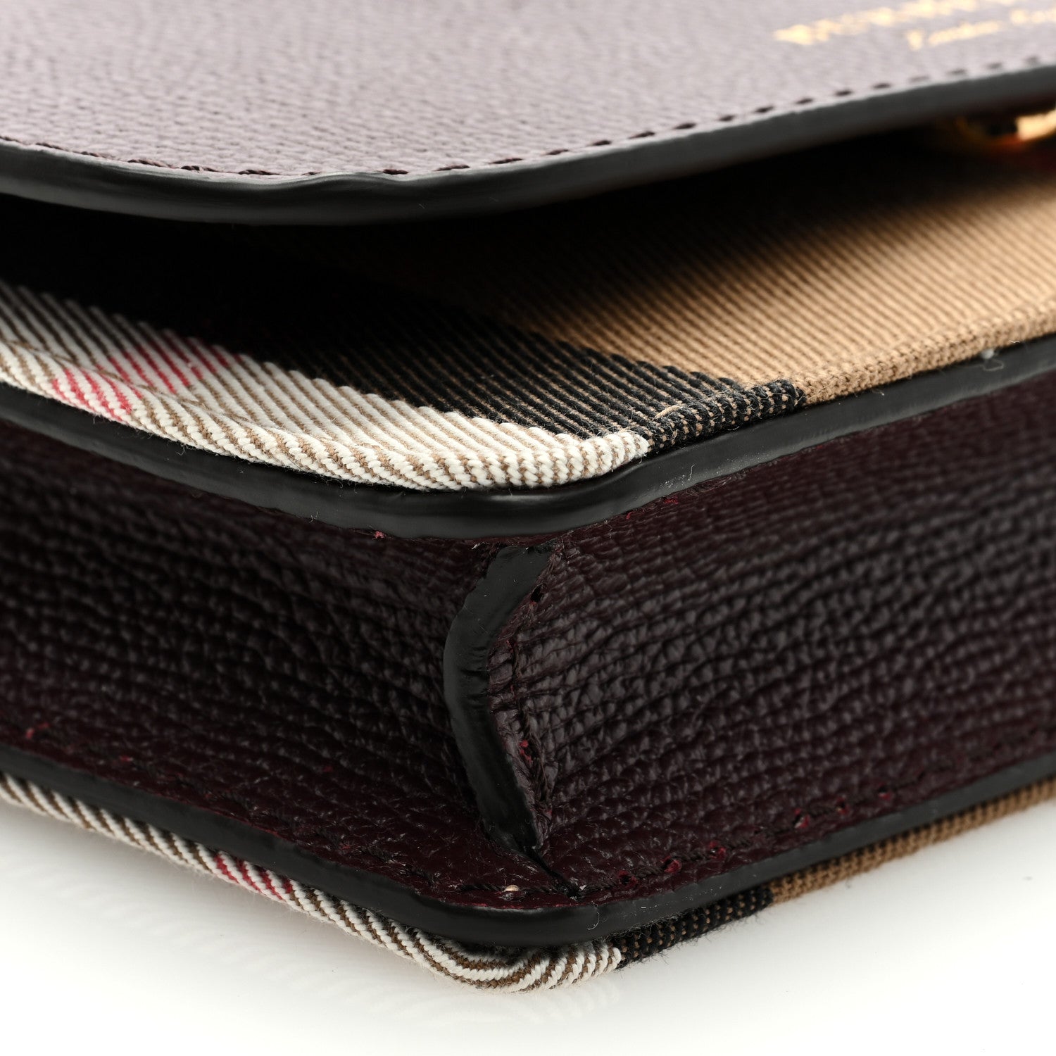 Burberry Grained Calfskin House Check Tartan Mix Hampshire Wallet On Chain Burgundy 7 of 8