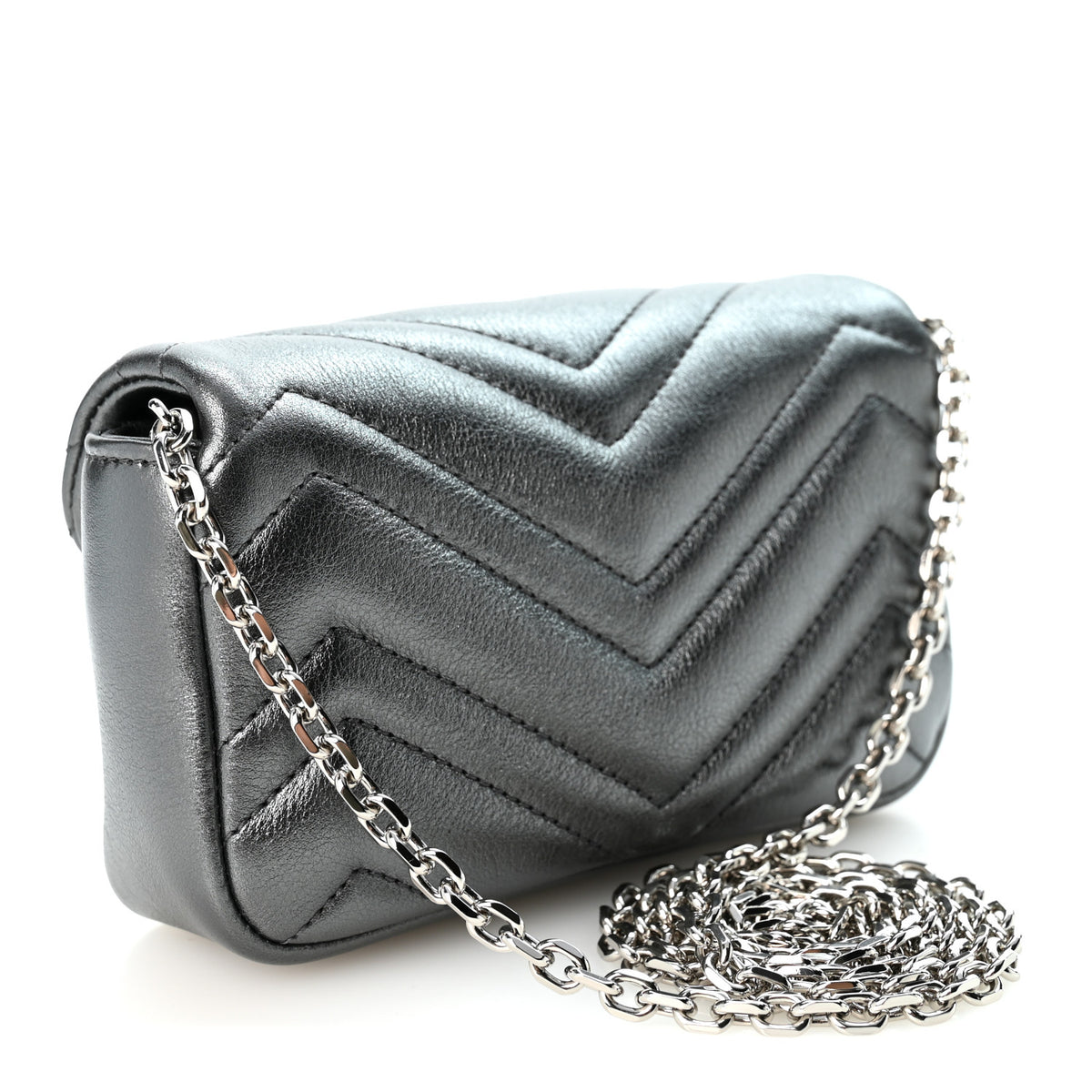Gucci Metallic Lambskin Matelasse Mini GG Marmont Shoulder Bag  Piombo 3 of 10