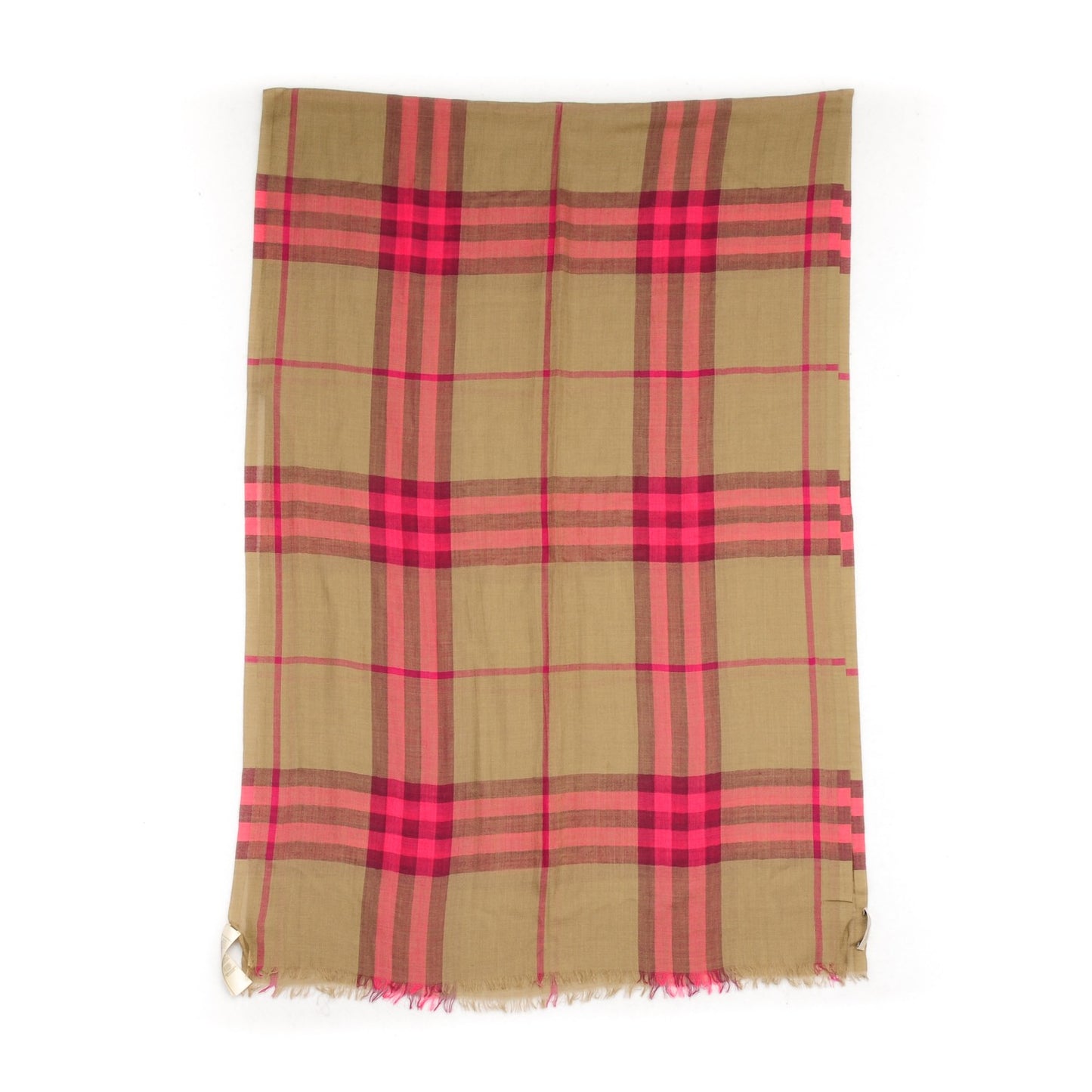 Wool Silk Giant Check Scarf Taupe Pink