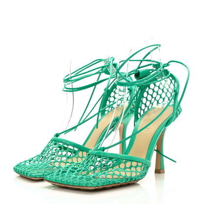 Bottega Veneta Mesh Nappa Stretch Ankle Tie 90mm Sandals 37.5 Acid Turquoise 3 of 7