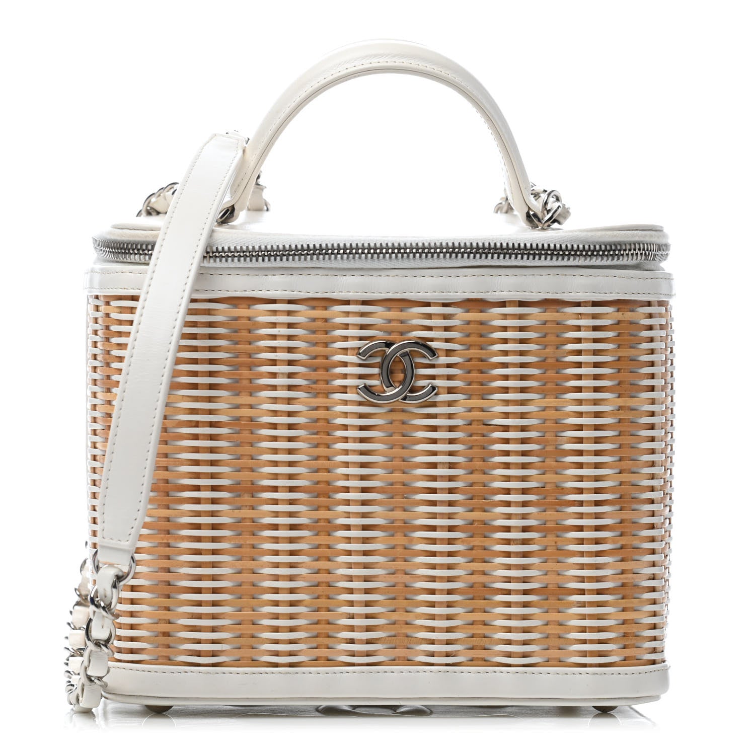 Chanel Glazed Calfskin Raffia Vanity Case Bag White Beige 1 of 4