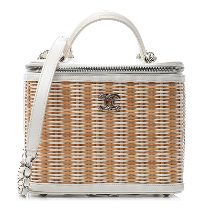 Chanel Glazed Calfskin Raffia Vanity Case Bag White Beige 1 of 4
