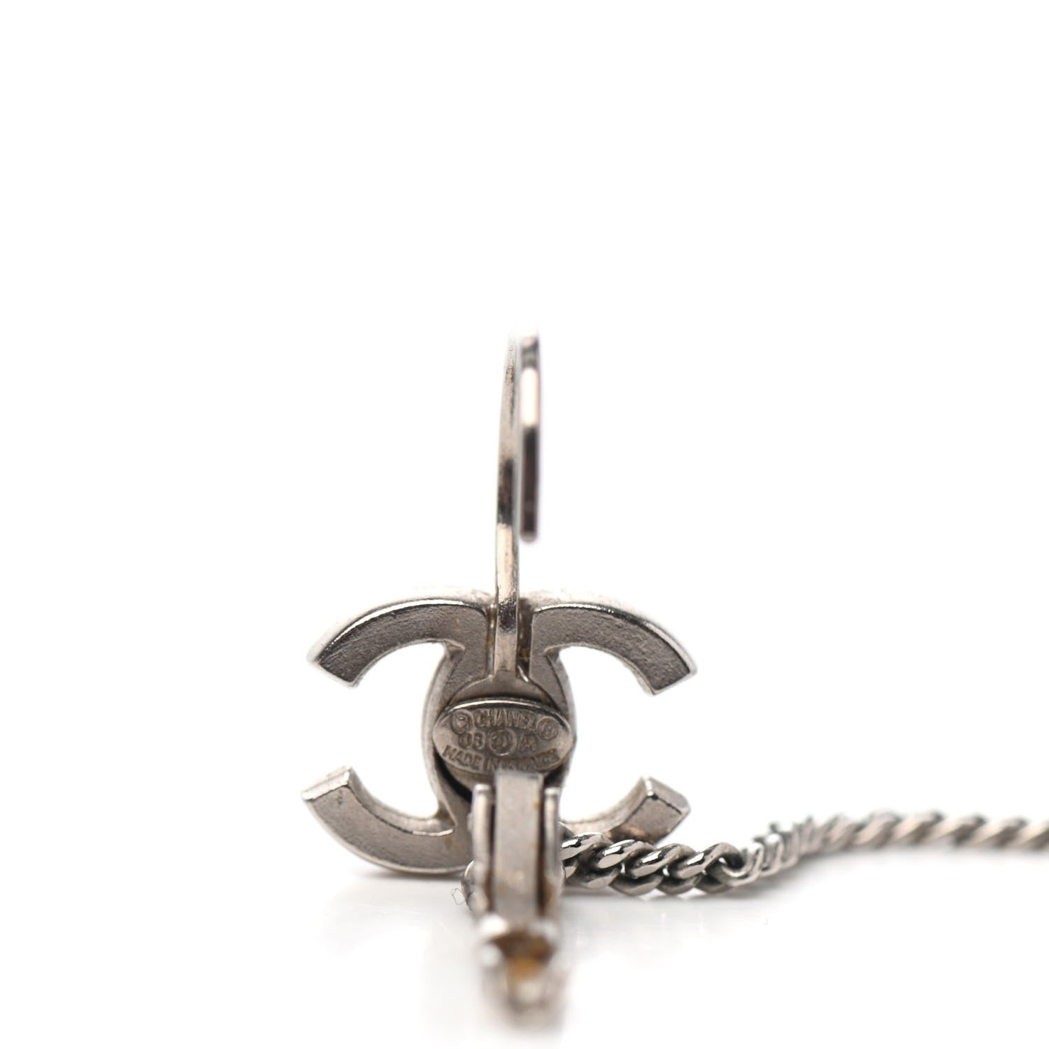 Chanel CC Button Dangle Earrings Silver 4 of 4