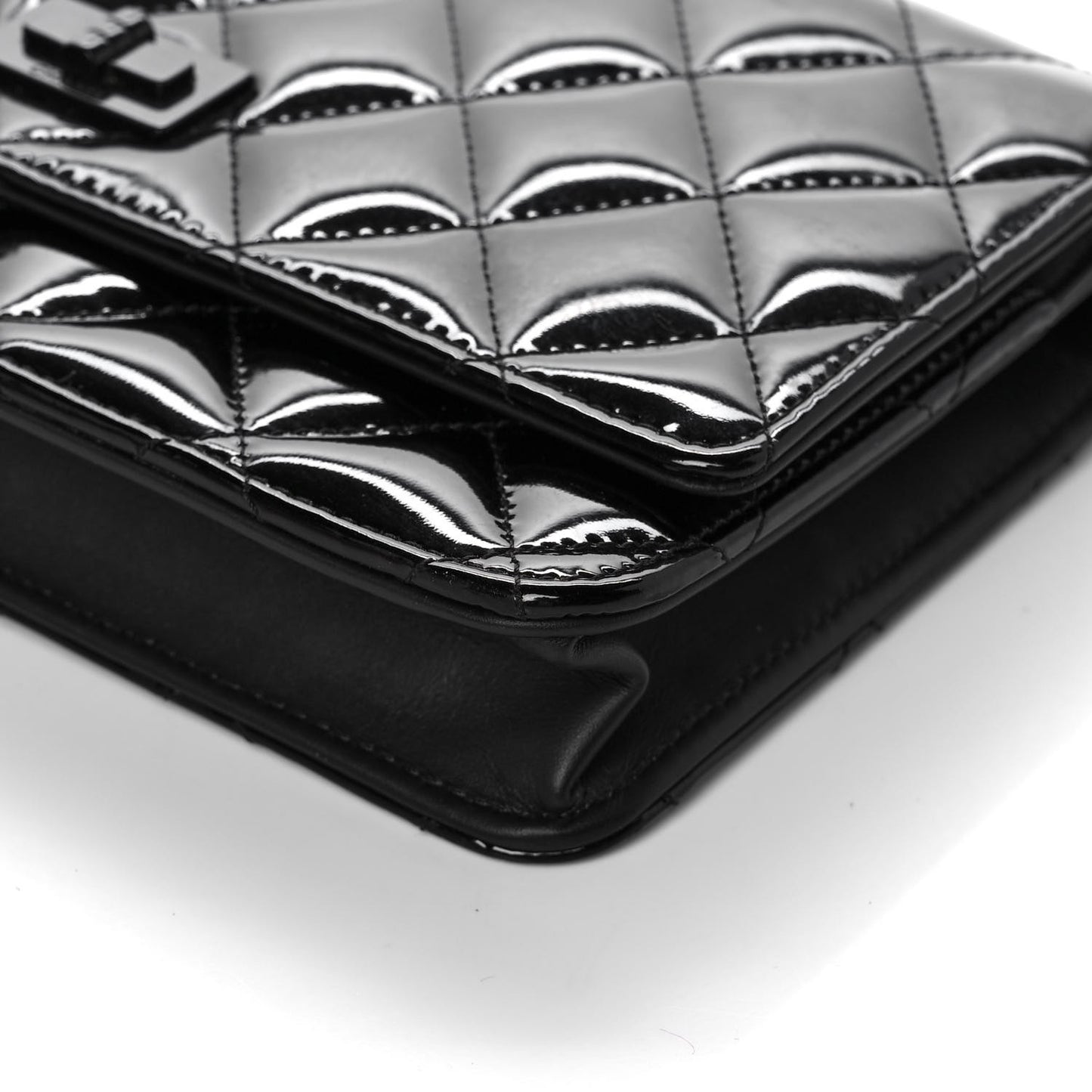 Patent Calfskin Quilted Reissue Wallet On Chain WOC Black