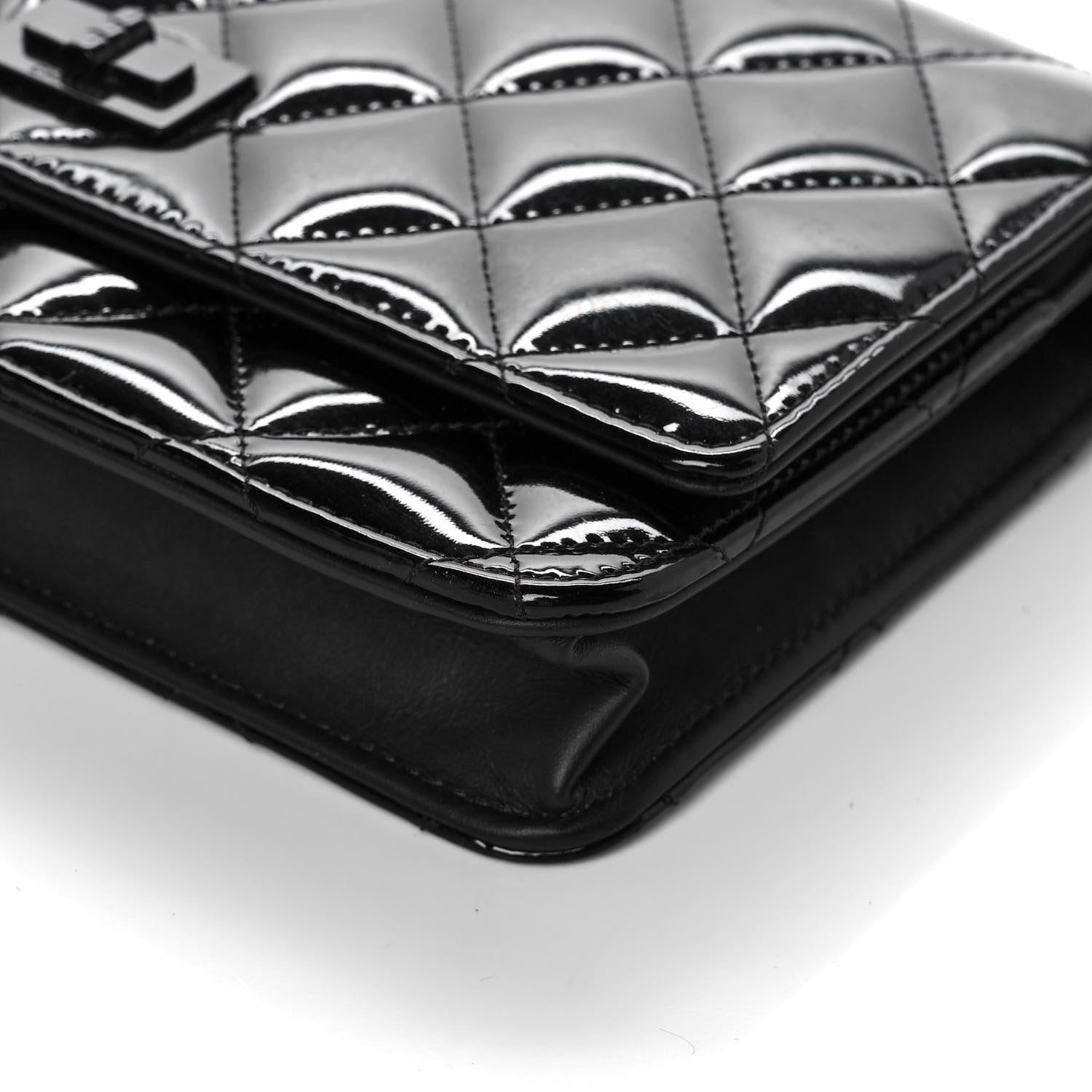 Chanel Patent Calfskin Quilted Reissue Wallet On Chain WOC Black 10 of 11