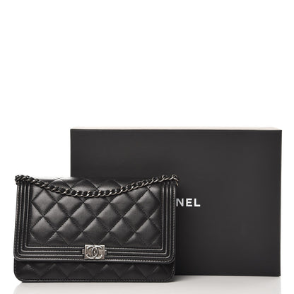 Chanel Lambskin Quilted Boy Wallet On Chain WOC Black 9 of 9