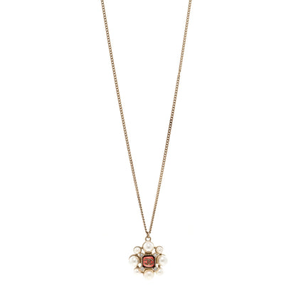 Chanel Gripoix Pearl Crystal CC Pendant Necklace Red Gold 1 of 6