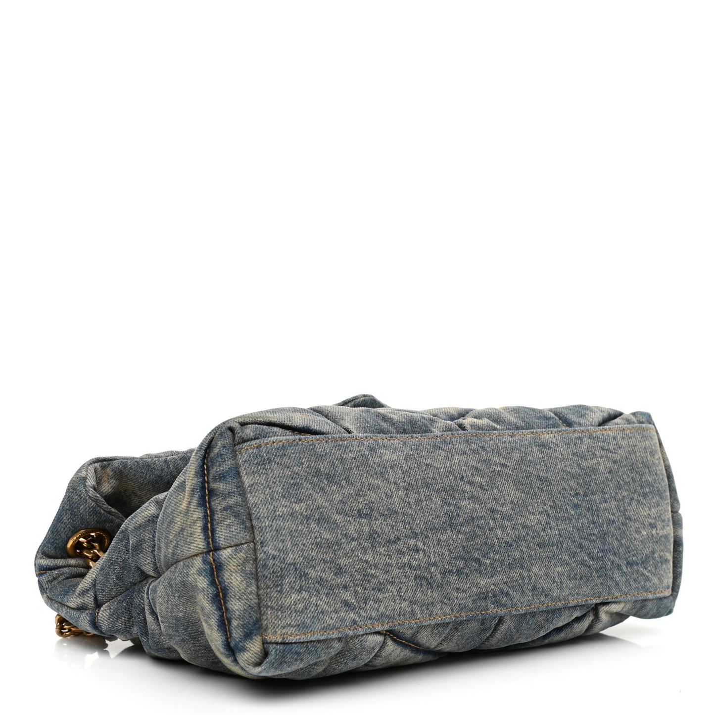 Denim Quilted Small Loulou Puffer Monogram Chain Satchel Blue Cinnamon
