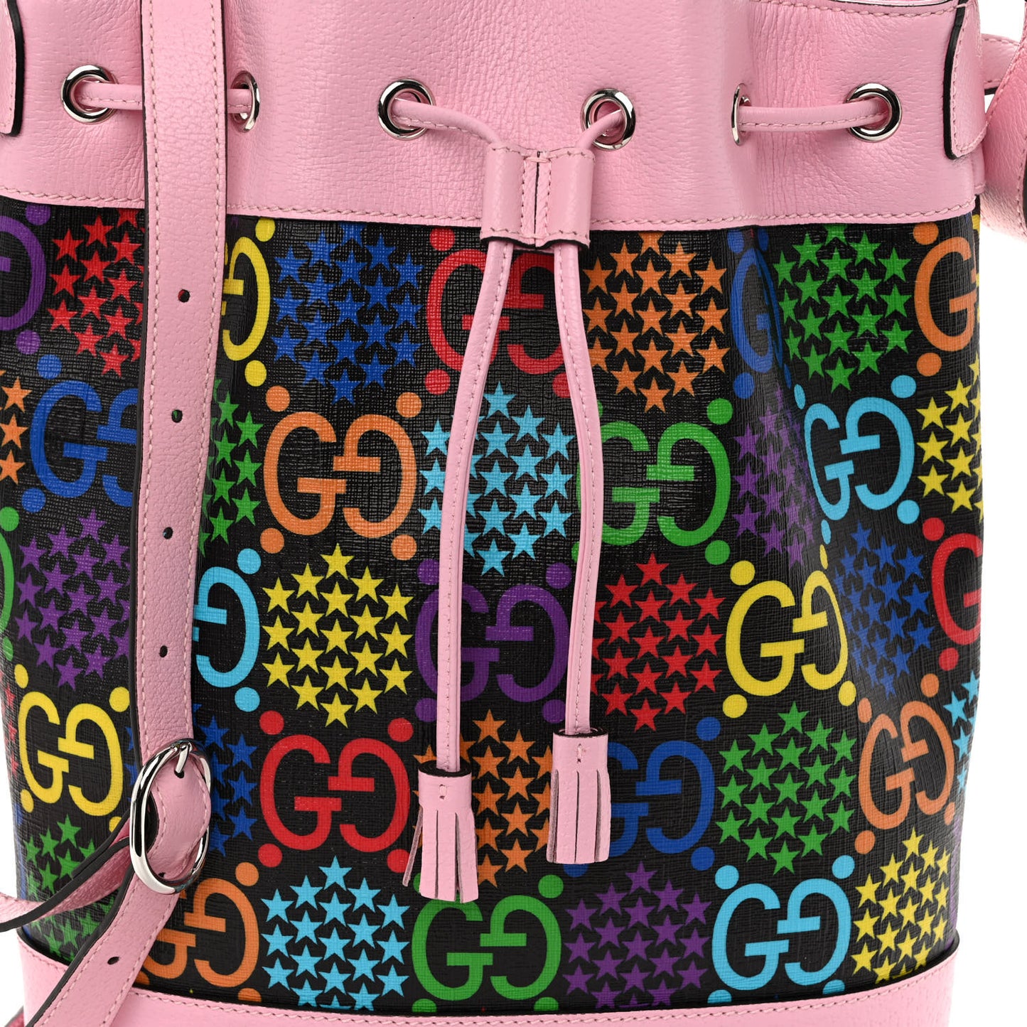 GG Supreme Monogram Psychedelic Bucket Bag Black Multicolor Sugar Pink