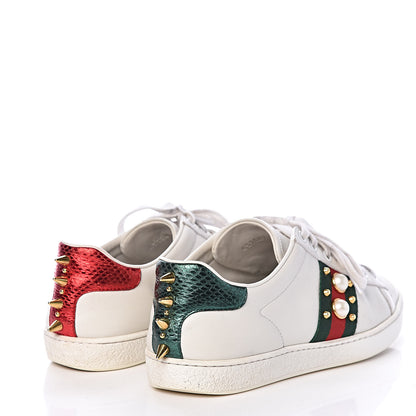 Gucci Calfskin Web Pearl Studded Womens Ace Sneakers 37.5 White 4 of 17