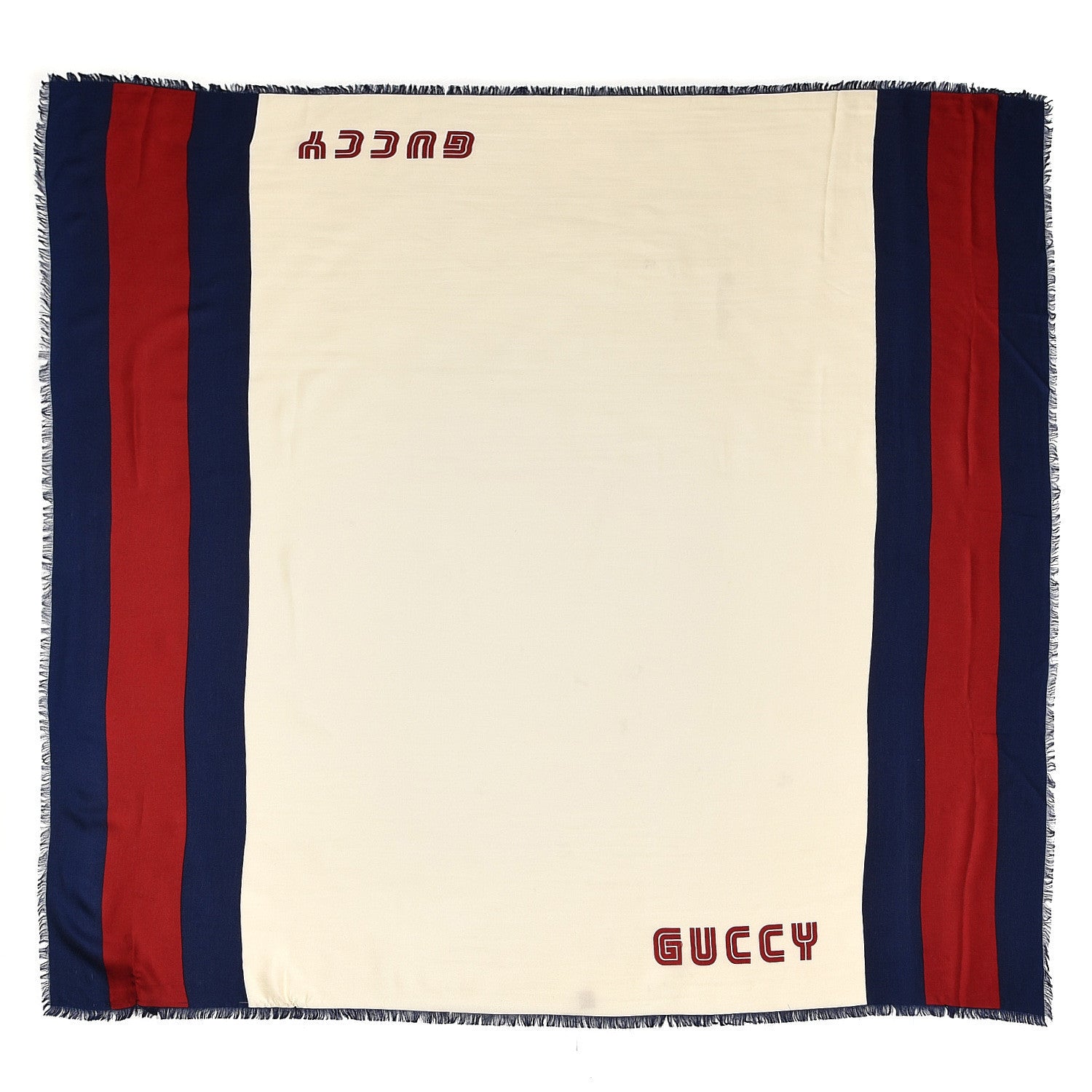 Gucci X SEGA Silk Modal Web GUCCY Scarf Ivory Blue Red 1 of 5