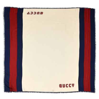 Gucci X SEGA Silk Modal Web GUCCY Scarf Ivory Blue Red 1 of 5