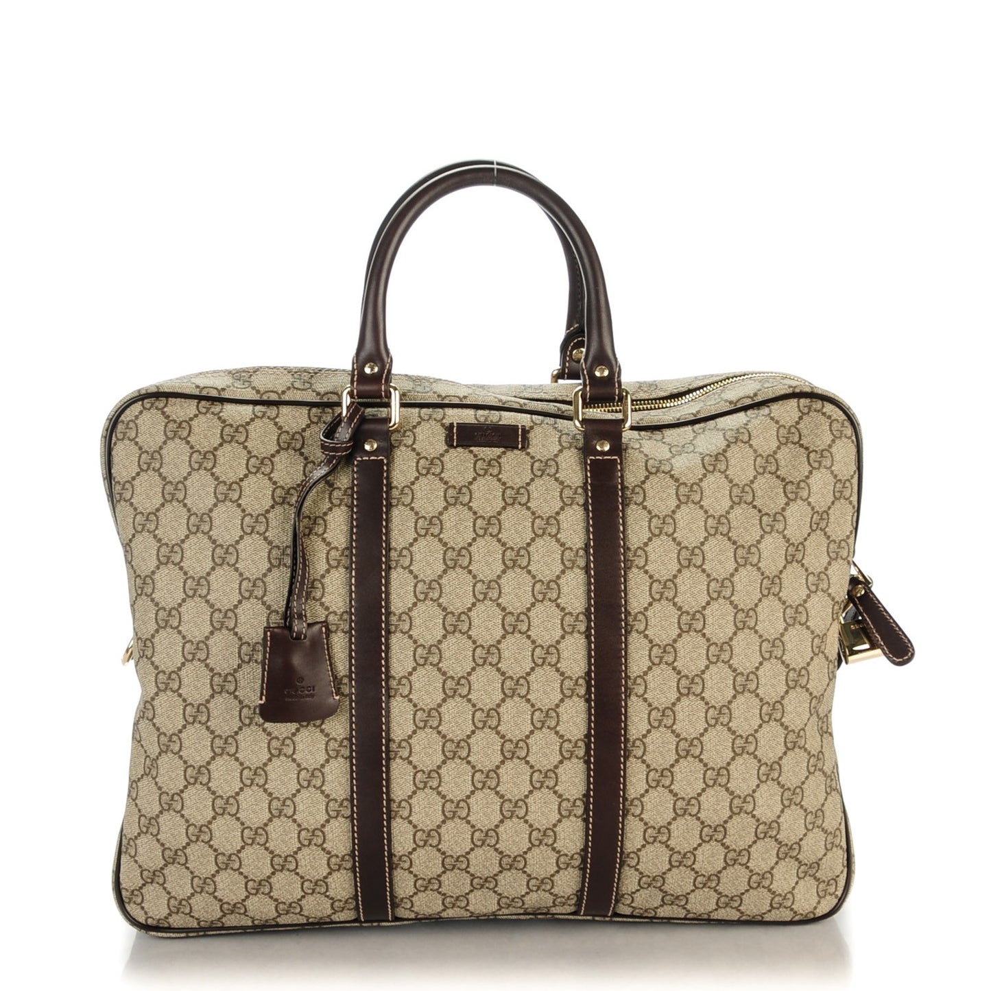 GG Supreme Monogram Selleria Calfskin Briefcase Beige Ebony Cocoa