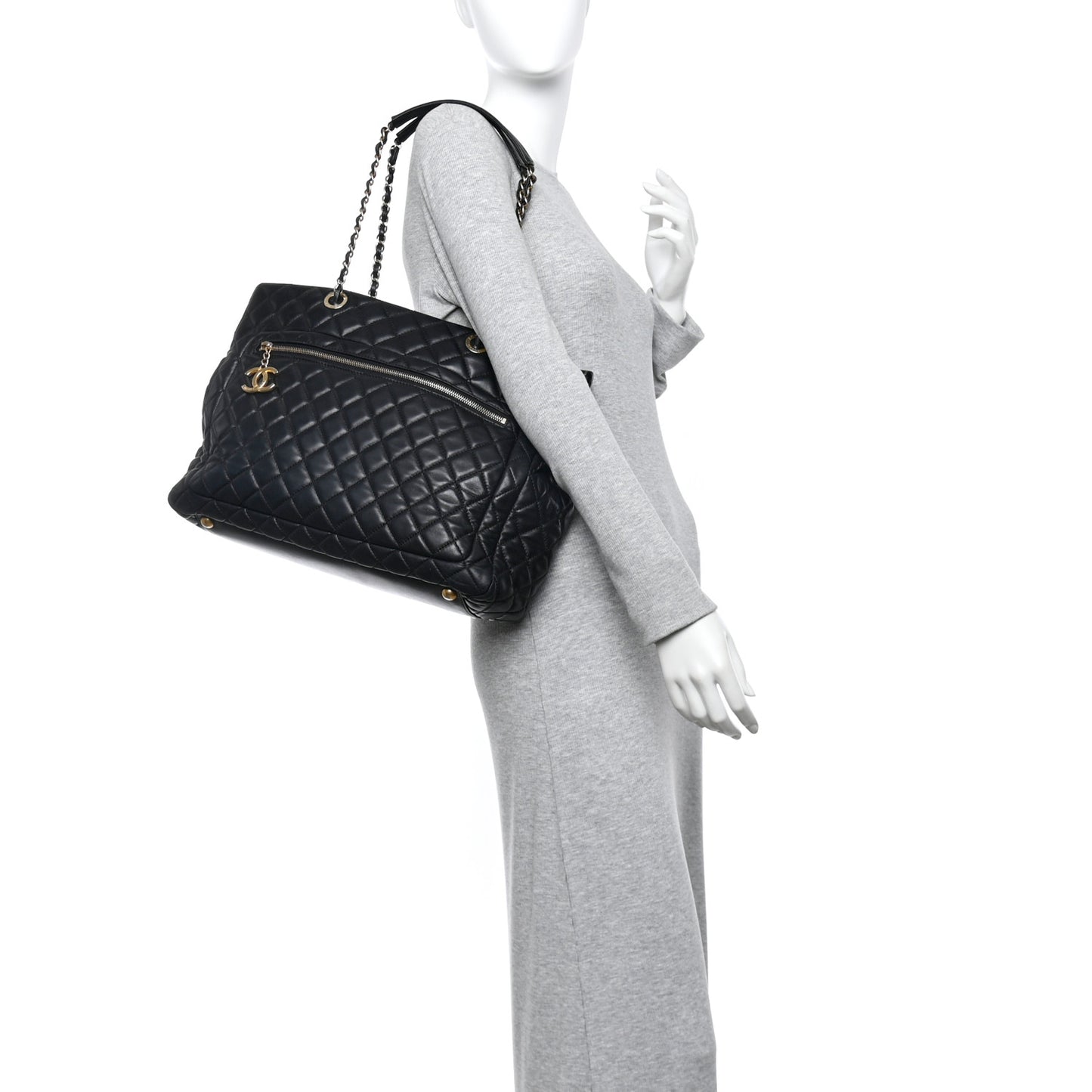 Lambskin Quilted Large Tote Black