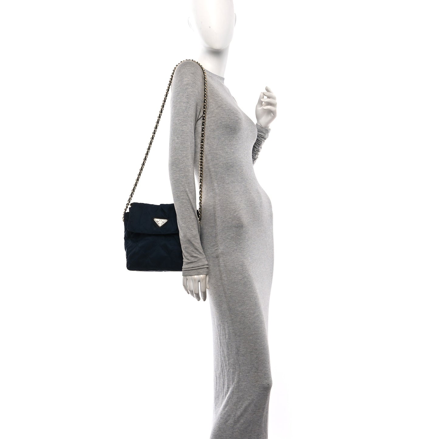 Nylon Tessuto Impuntu Quilted Flap Shoulder Bag Blue
