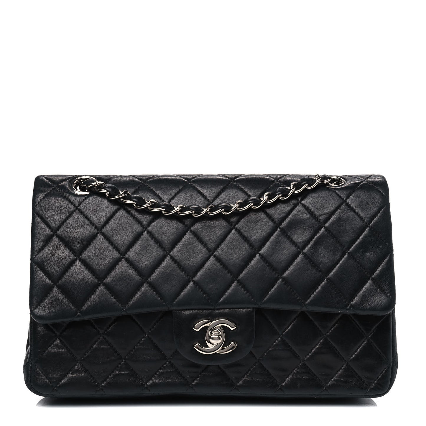 Lambskin Quilted Medium Double Flap Black