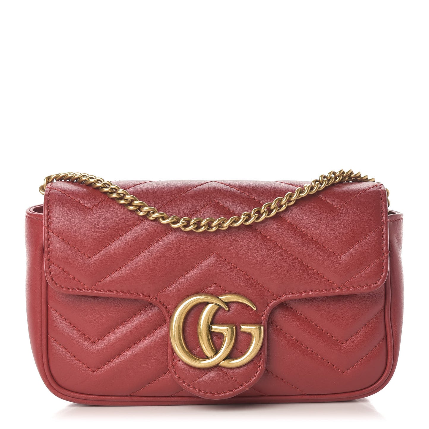 Calfskin Matelasse Super Mini GG Marmont Shoulder Bag Hibiscus Red