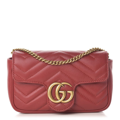 Gucci Calfskin Matelasse Super Mini GG Marmont Shoulder Bag Hibiscus Red 1 of 13