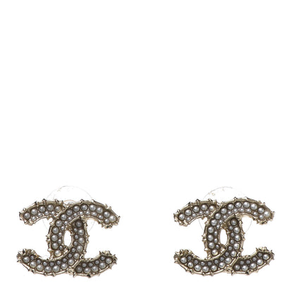 Chanel Pearl CC Camellia Express Stud Earrings Gold 1 of 6