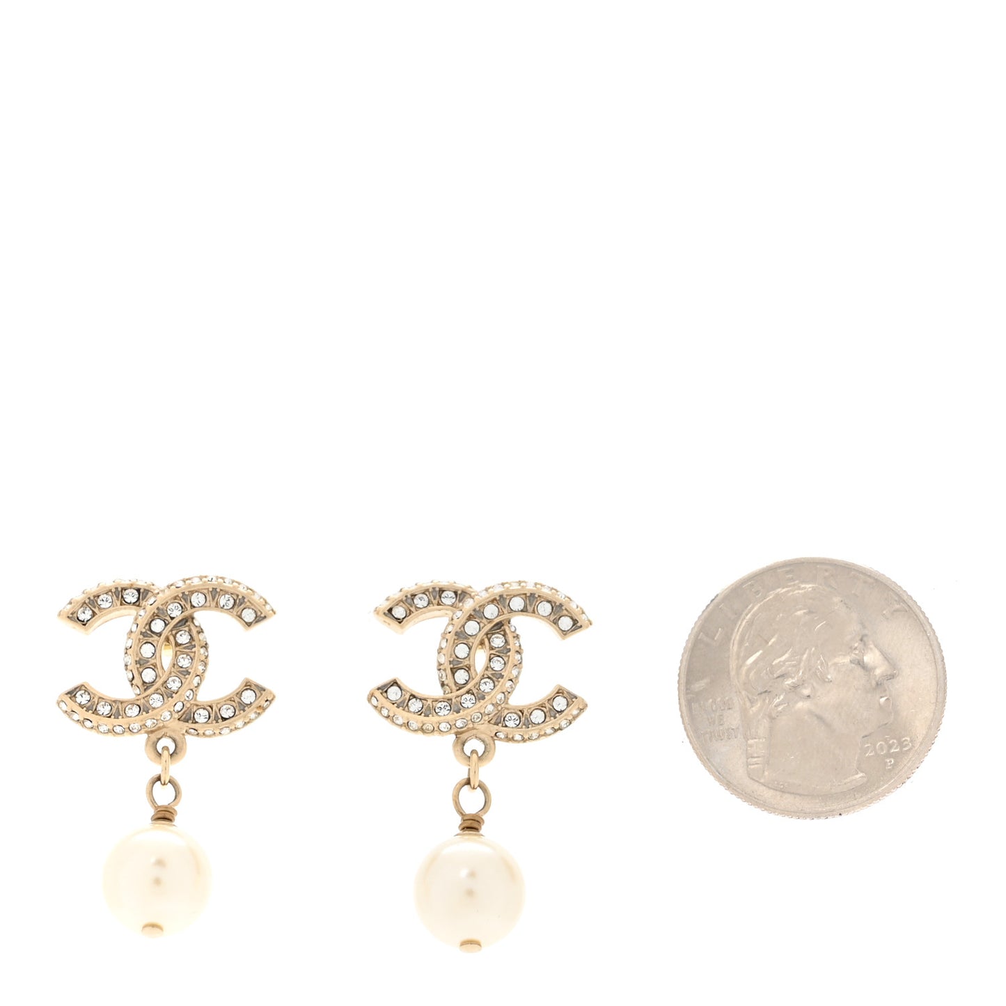 Crystal Timeless CC Pearl Drop Earrings Light Gold