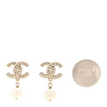 Chanel Crystal Timeless CC Pearl Drop Earrings Light Gold 2 of 4