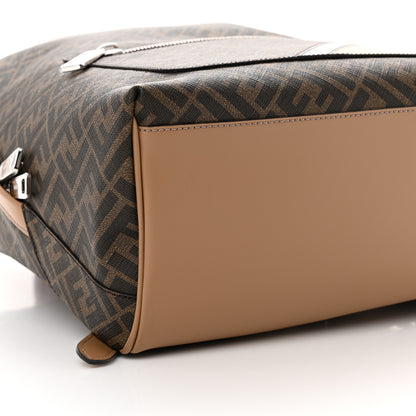 Fendi Glazed Fabric Vitello King FF 1974 Diagonal Medium Chiodo Backpack Tobacco Moro Sand Black 8 of 11