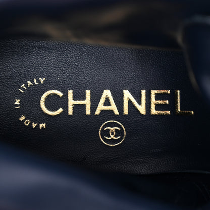Chanel Denim Patent Lambskin Quilted CC Lace Up Combat Boots 36 Blue Black 8 of 11