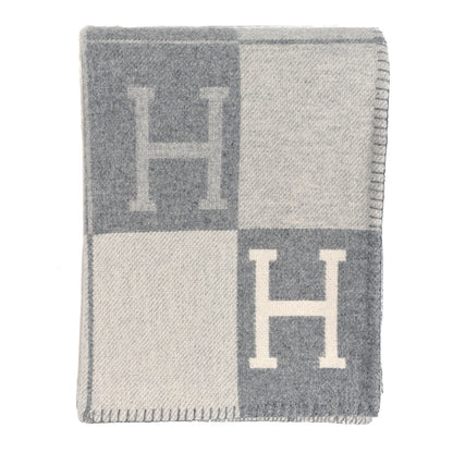 Hermes Wool Cashmere Avalon III Blanket Ecru Gris Clair 1 of 3