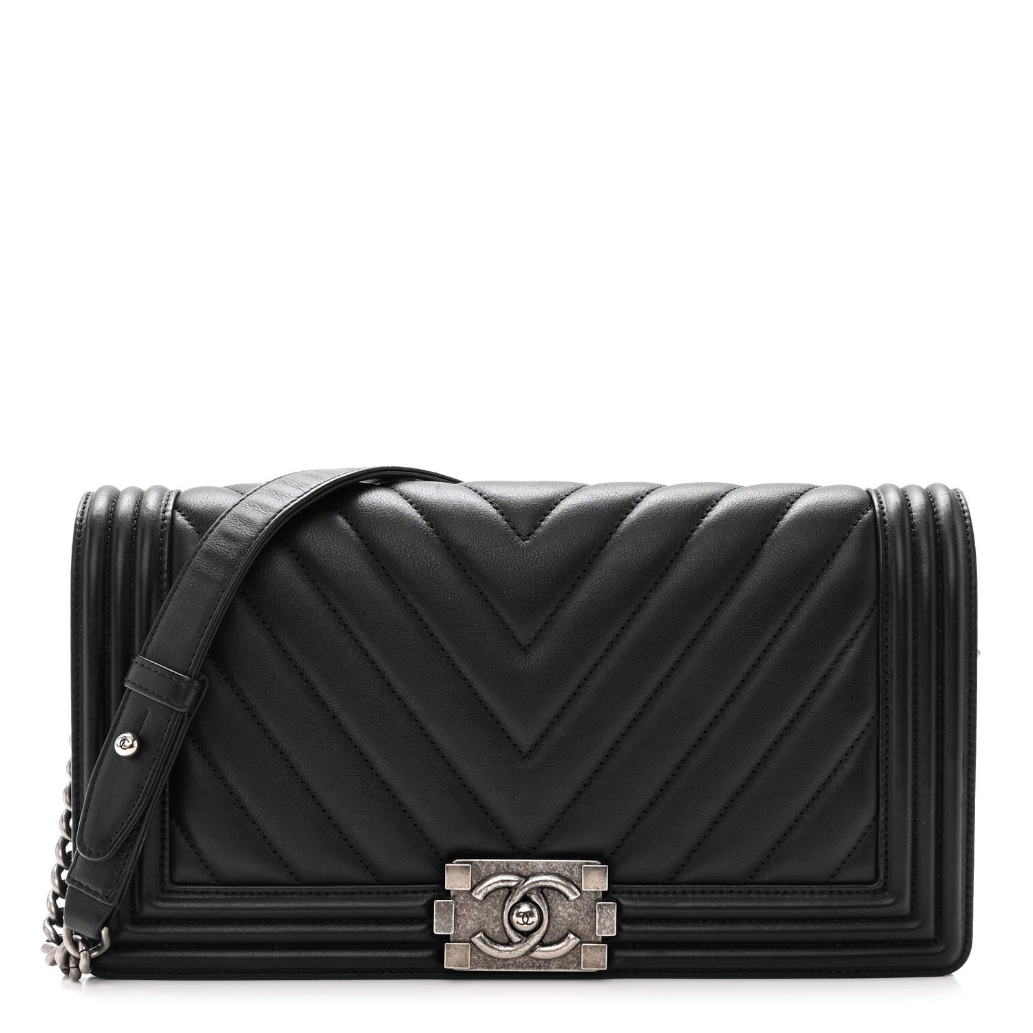 Chanel Calfskin Chevron Quilted Boy Convertible Clutch Flap Black 1 of 11