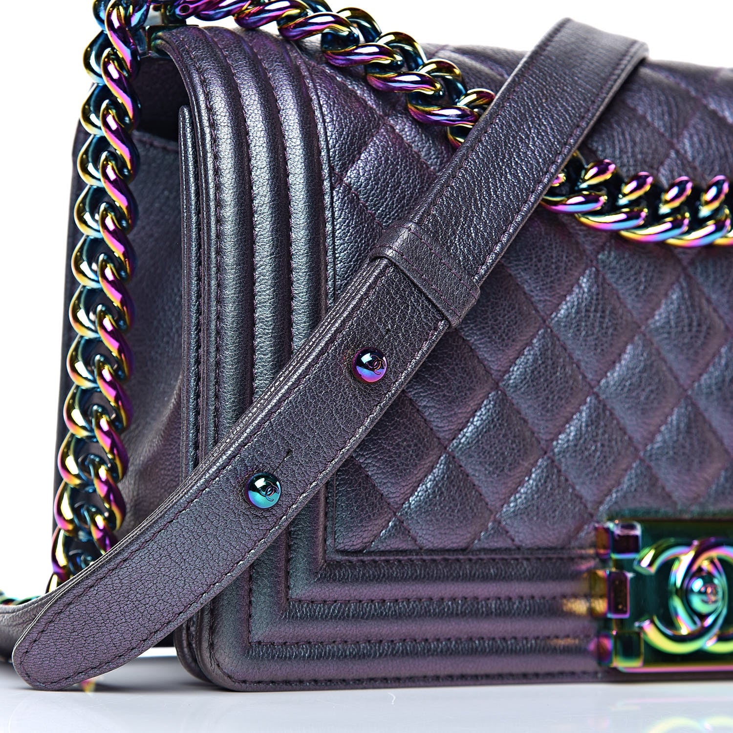 Chanel Iridescent Goatskin Quilted Medium Boy Flap Purple 8 of 10