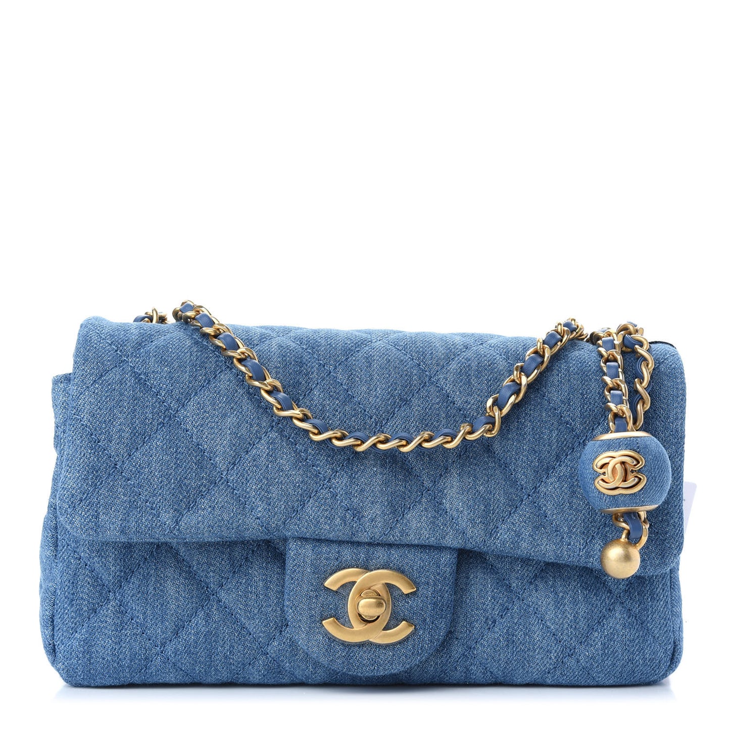 Denim Quilted Mini Pearl Crush Rectangular Flap Blue