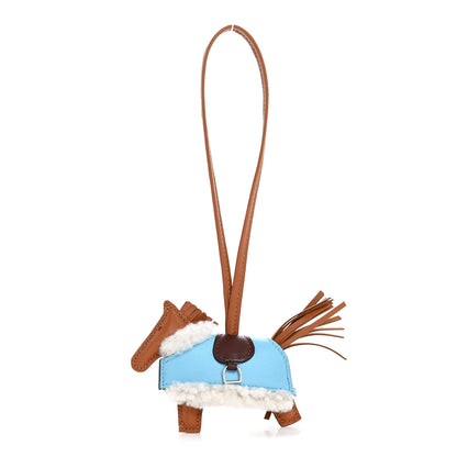 Hermes Milo Lambskin Merinos Wool Grigri Rodeo Robeo Plush Bag Charm PM Gold Terre Celeste Ecru 1 of 4