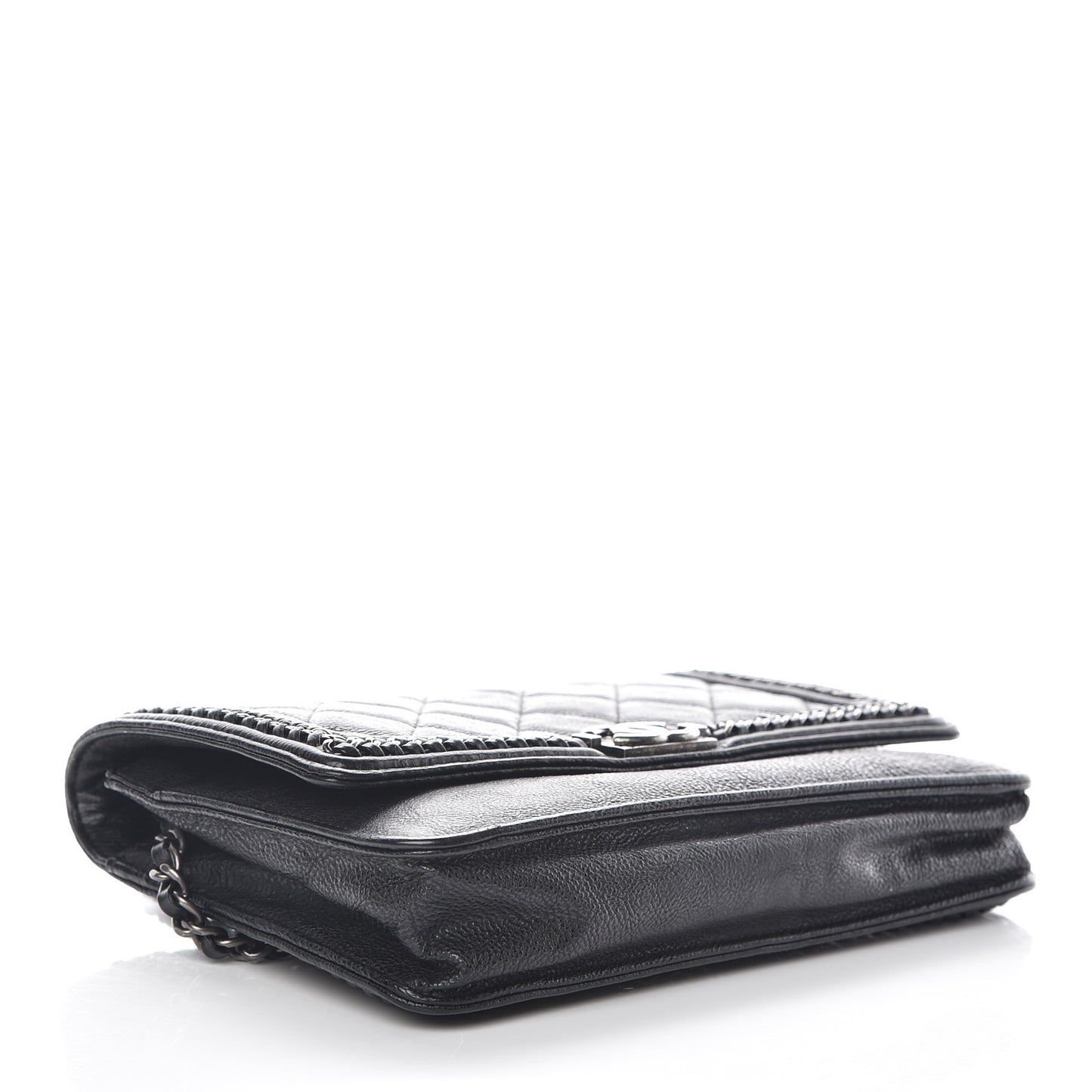Calfskin Quilted Chain Around Boy Wallet On Chain WOC Black