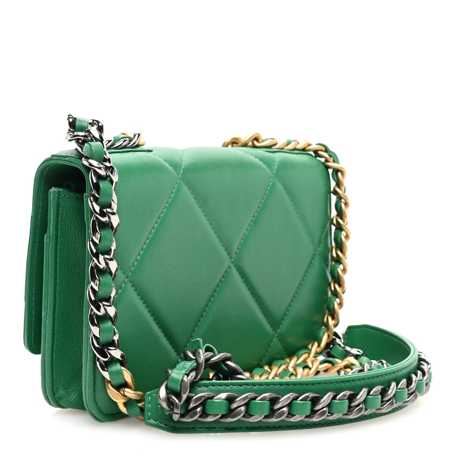 Chanel Lambskin Quilted Chanel 19 Wallet On Chain WOC Green 3 of 10