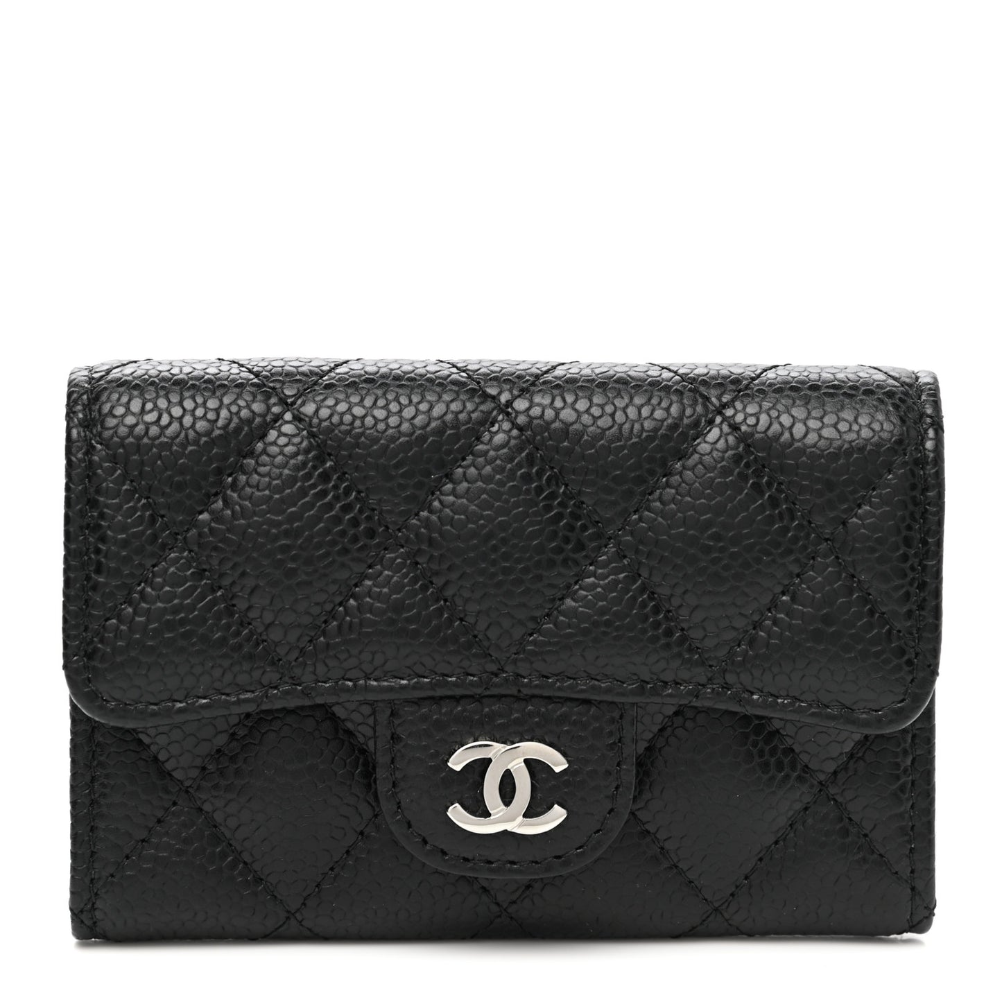 Caviar Quilted Flap Card Holder Black
