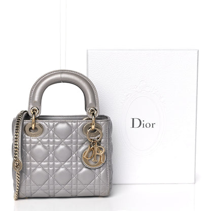 Christian Dior Metallic Lambskin Cannage Mini Lady Dior Grey 20 of 20