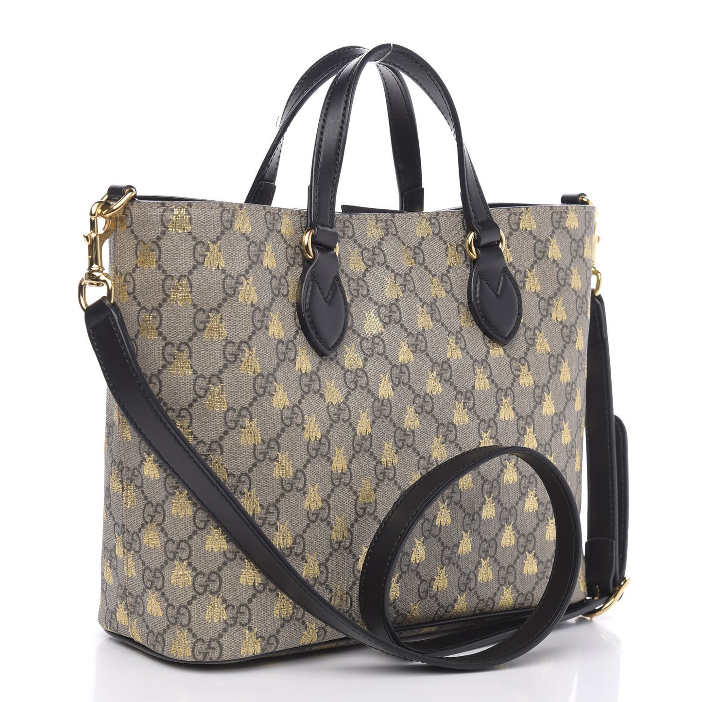 Soft GG Supreme Monogram Bees Small Crossbody Tote Beige Oro Black