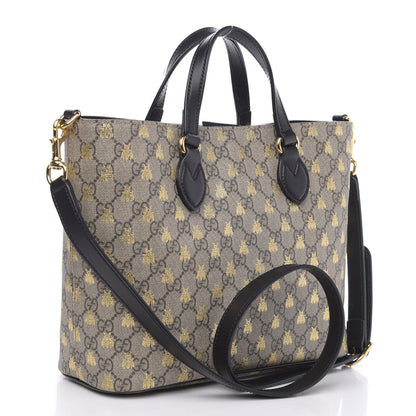 Gucci Soft GG Supreme Monogram Bees Small Crossbody Tote Beige Oro Black 4 of 10