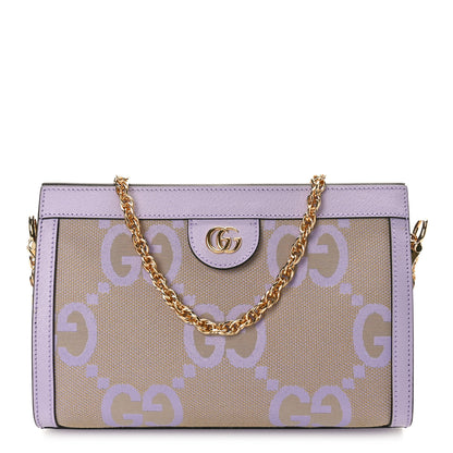 Gucci Monogram Jumbo GG Textured Dollar Calfskin Small Ophidia Chain Shoulder Bag Beige Lapis 1 of 8