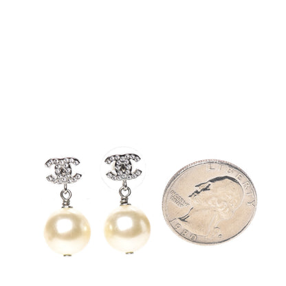 Chanel Crystal Pearl CC Drop Earrings Silver 2 of 5